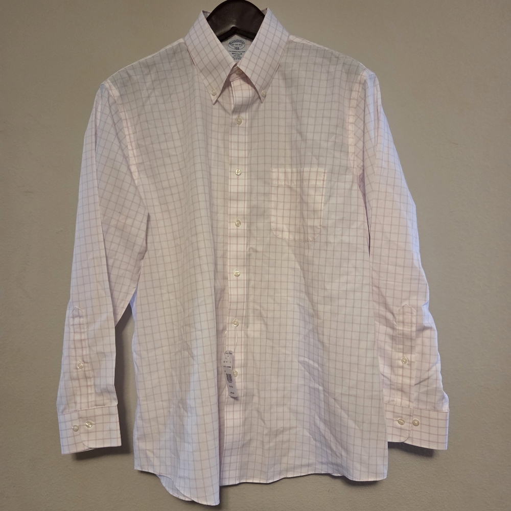 Brook Brother Women’s Dress Shirt 16-32/33 White Pink Check Cotton Regular